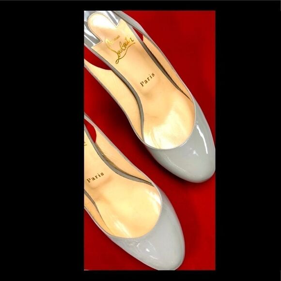 Christian Louboutin Gray Patent Sling Back Heels - Picture 1 of 6